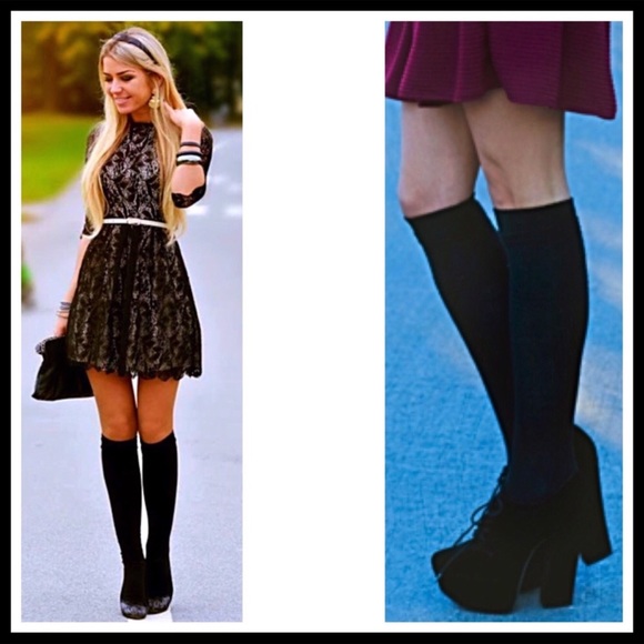 2 BLACK TALL LUXE KNIT KNEE HIGH BOOT SOCKS A2C - Picture 4 of 8